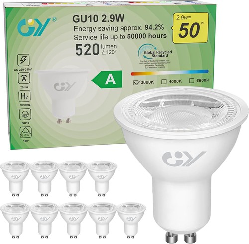 Gu10 led lampe - 2,9w, lumen